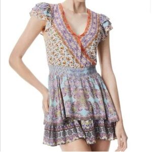 Alice + Olivia Mariska Mixed Print Skort Romper Mini Dress Boho Tiered Size 10